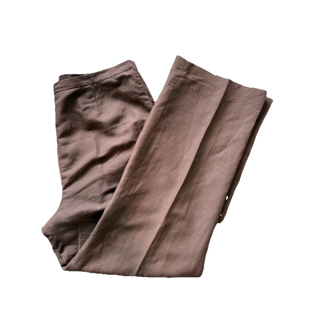 Le Suit Women's Linen Blend Pants/Trouser, Brown, Size 16, straight Leg, career